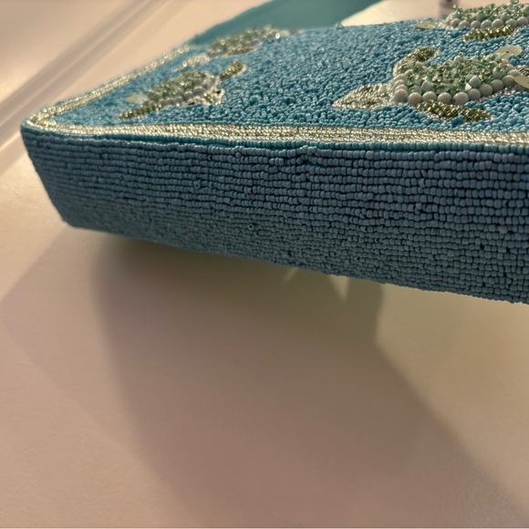 NWT made in India Aqua hand Beaded Turtle shoulder Bag - Picture 6 of 12